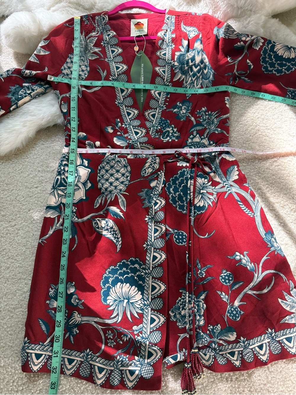 FARM Rio Crimson Floral Wrap Dress with Teal & Cream Accents Size XS - Picture 4 of 6